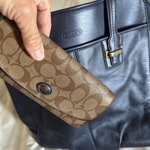 Coach Navy Blue Leather Satchel & Coach signature brown and blue leather wallet